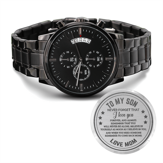 To My Son - Black Chronograph Watch with Engraving