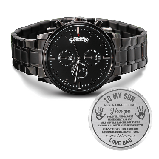 To My Son - Black Chronograph Watch with Engraving
