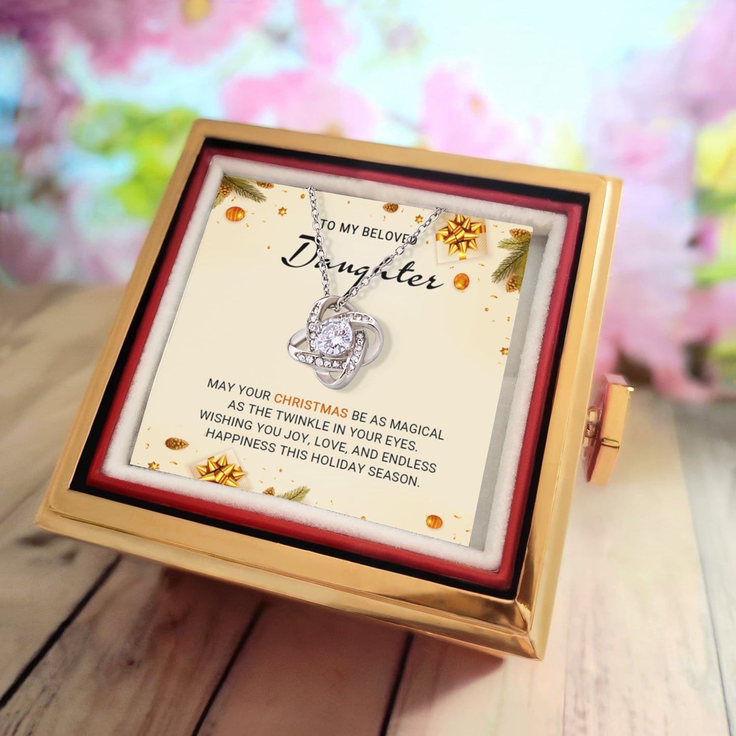 Daughter - Endless Happiness - Love Knot with Rotating Rose Gift Box