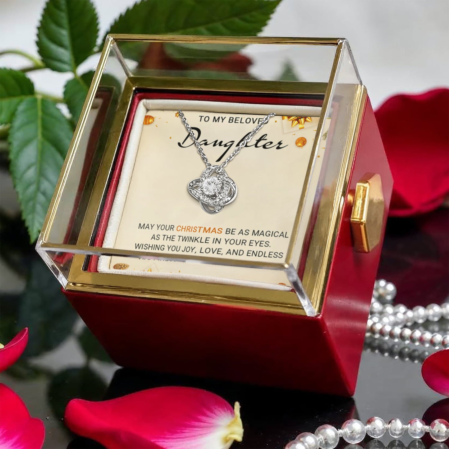 Daughter - Endless Happiness - Love Knot with Rotating Rose Gift Box
