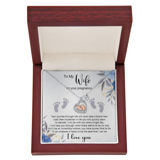 To My Wife on your Pregnancy - Baby Feet Heart Necklace