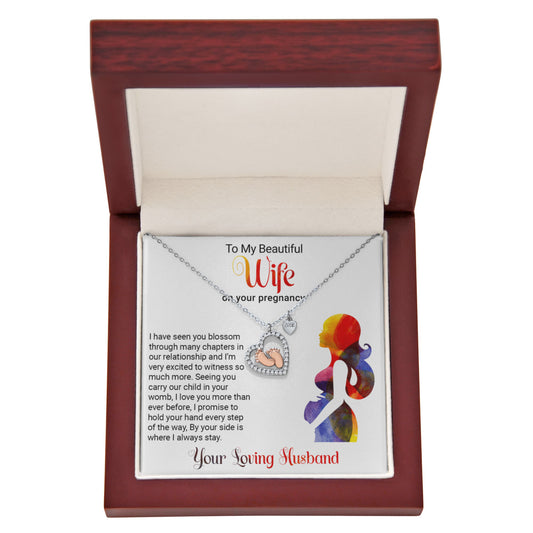To My Wife on your Pregnancy - Baby Feet Heart Necklace