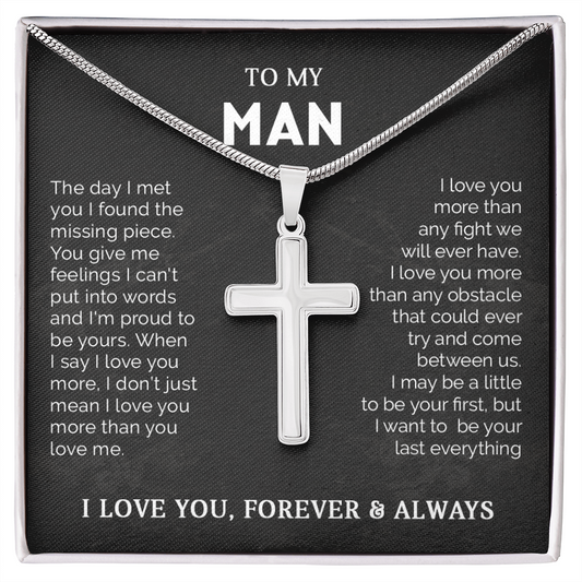 To My Man - Artisan Cross Necklace with Snake Chain